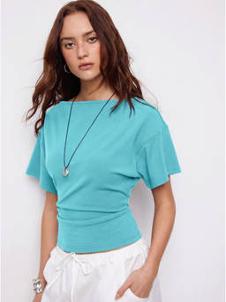 Cider - Cotton Blend Women's Regular Fit Boat Neck T-Shirt Teal