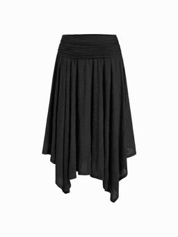 Cider - Textured Lace Women Ruched Mid-Rise Asymmetrical Midi Skirt Black