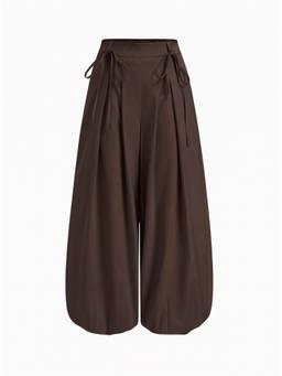 Cider - Drawstring Women's Low-Rise Balloon Palazzo Pants Brown