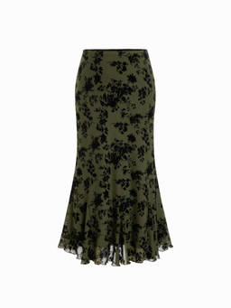 Cider - Mesh Women Floral Print Mermaid Midi Skirt Green