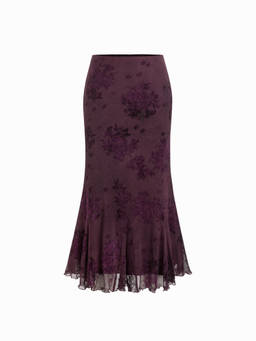 Cider - Mesh Women's Floral Print Mermaid Midi Skirt Purple