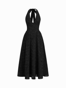 Cider - Jacquard Floral Women’s Halter Backless Flared Maxi Dress Black