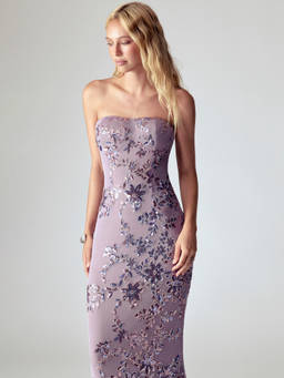 Cider - Sequin Floral Women's Sweetheart Slim Maxi Dress Purple