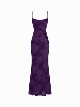 Cider - Floral Applique Women’s Lace-Up Backless Maxi Dress Purple