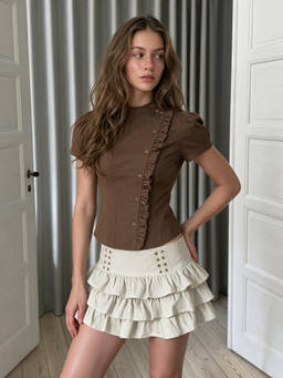 Cider - Drawstring Women's Low-Rise Layered Mini Skirt Grey