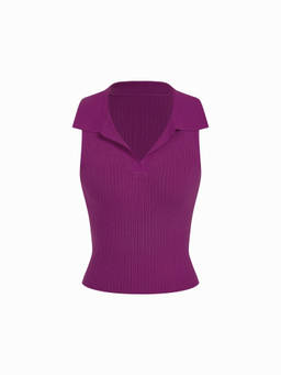 Cider - Knit Textured Women’s Sleeveless Polo Neck Vest Purple
