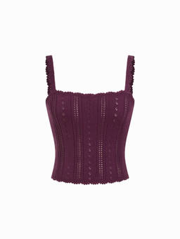 Cider - Knit Pointelle Women’s Square Neck Sleeveless Cami Top Burgundy