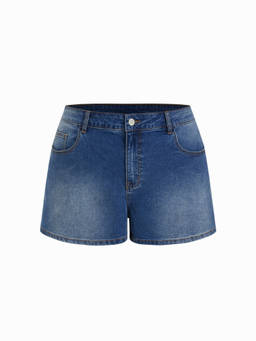 Cider - Stretch Denim Women Low-Waist Floral Denim Shorts Blue