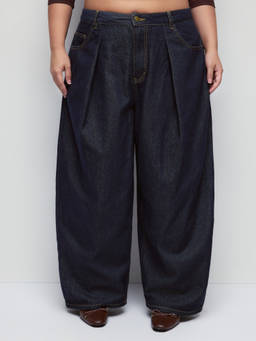 Cider - Metal Detail Women Low-Rise Barrel-Leg Jeans Navy Blue