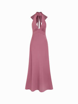 Cider - Satin Women's Halter Backless Bow Maxi Dress Purple