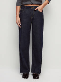 Cider - Washed Buckle Women Mid-Rise Straight-Leg Jeans Navy Blue