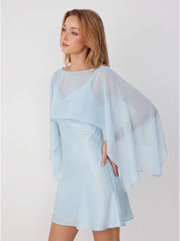Cider - Sheer Satin Women's Boat Neck Cape Co-ord Set Sky Blue
