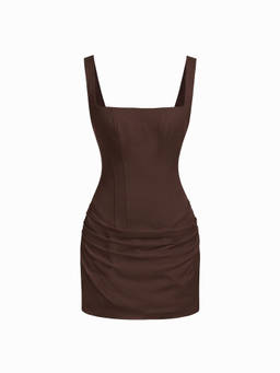 Cider - Women's Lace-Up Ruched Corset Bodycon Mini Dress Brown