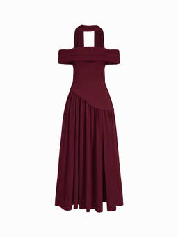 Cider - Chiffon Women's Off-Shoulder Lace-Up Split Maxi Dress Wine