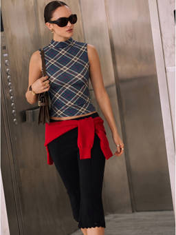 Cider - High Stretch Women’s High Neck Checked Tank Top Blue