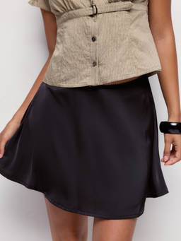 Cider - Satin Women's Low-Rise Lace Trim Flared Mini Skort Black