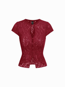 Cider - Textured Women’s Button-Through Cut-Out Top Wine