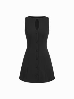 Cider - Boat Neck Women Cut-Out A-Line Mini Dress Black