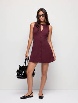 Cider - Boat Neck Women's Cut-Out Keyhole A-Line Mini Dress Purple