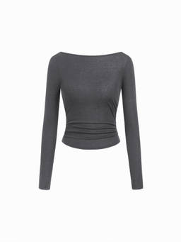 Cider - Wool-blend Women's Ruched Back Boat Neck Tee Grey