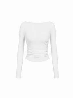 Cider - Wool-blend Women Ruched Backless Boat Neck Top White