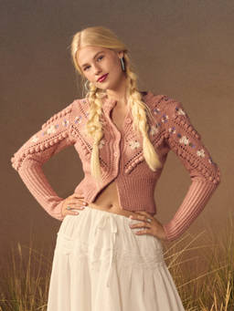 Cider - Knit Women's Floral Embroidered Button-Up Cardigan Pink