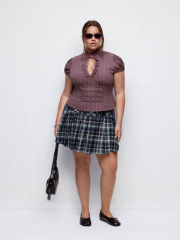 Cider - Plaid Women's Low Rise Pleated Mini Skirt Navy Blue