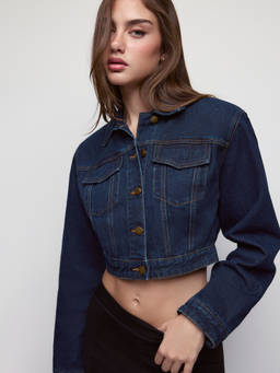 Cider - Washed Women Metal Detail Oversized Denim Jacket Navy Blue