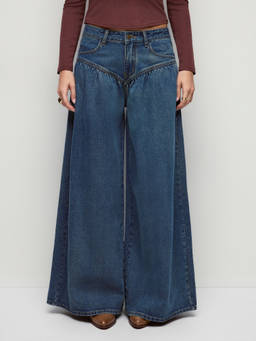 Cider - Washed Women's Low-Rise Ruched Wide-Leg Jeans Indigo