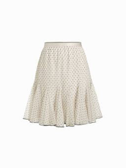 Cider - Mesh Women's Low-Rise Polka Dot Ruffled Flared Midi Skirt Beige