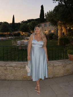 Cider - Satin Sculptural Women Sweetheart Neck Lace-Up Maxi Dress Blue
