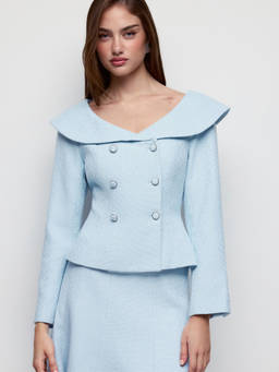 Cider - Tweed Metal Detail Women’S Slim Double-Breasted Blazer Blue