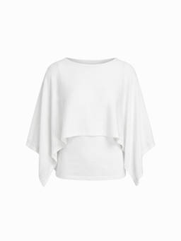 Cider - Knit Women's Boat Neck Asymmetrical Hem Cape Top White