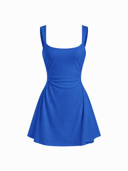 Cider - Ruched Women Scoop Neck A-Line Mini Dress Blue