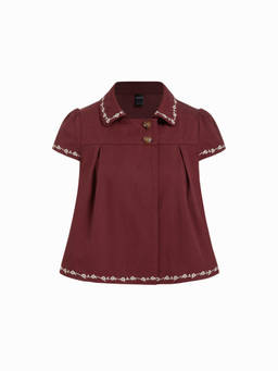 Cider - Floral Embroidered Women Puff Sleeve Blouse Wine