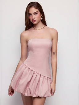 Cider - Asymmetrical Women's Strapless Bubble Hem Mini Dress Pink