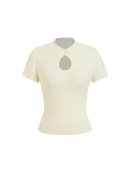 Cider - Textured Women's Cut-Out Short Sleeve Slim Top Cream
