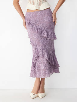 Cider - Lace Ruffled Women's Mid-Rise Mermaid Maxi Skirt Lavender