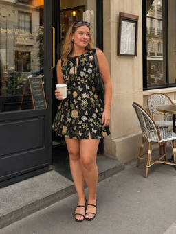 Cider - Jacquard Floral Women's Boat Neck Cut-Out Mini Dress Black