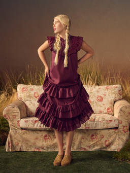 Cider - Cotton Blend Women's Ruffled Tie-Up Neck Tiered Maxi Dress Wine