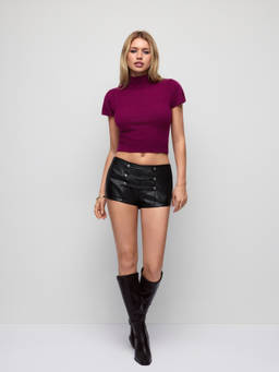 Cider - Faux Leather Women's Low-Rise Sailor Micro Shorts Black