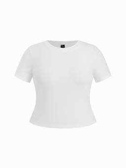 Cider - Cotton-Blend Women Solid Round Neck Crop Top White