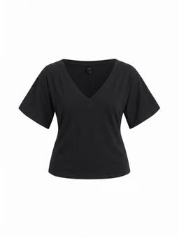 Cider - Knit Fabric Women’s V-Neck Short Sleeve Tee Black