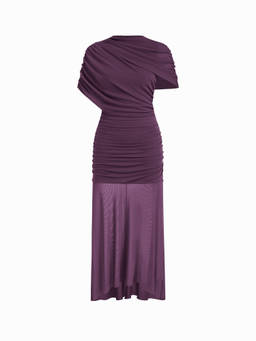 Cider - Mesh Women's Ruched High-Low Maxi Dress Purple