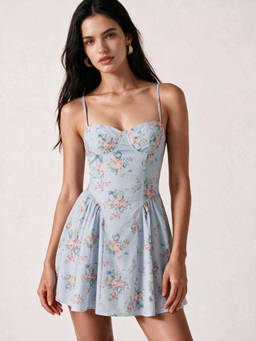 Cider - Floral Corset Women's Sweetheart Neck A-Line Mini Dress Blue