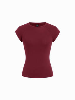 Cider - Cotton-Blend Women's High Stretch Raglan Sleeve Crew Neck Tee Wine