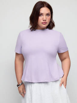 Cider - High Stretch Women’s Cotton-Blend Peplum Hem Tee Purple