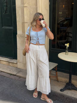 Cider - Woven Women's Mid-Waist Wide-Leg Trousers White