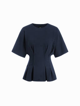 Cider - Cotton-Blend Women Corset Peplum Hem Tee Navy Blue