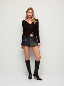 Cider - Camo Washed Women's Low-Rise Metal Detail Denim Shorts Navy Blue